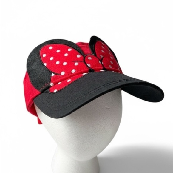 DISNEY Parks Mini Mouse Visor Black Red Polka Dot Bow Adjustable Back Adult Hat - Picture 3 of 10